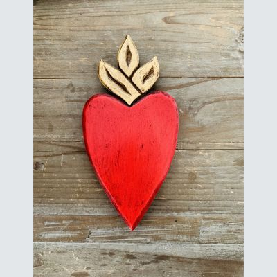 Corazón Madera Rojo Llama Dorada Corazón Madera Rojo Llama Dorada