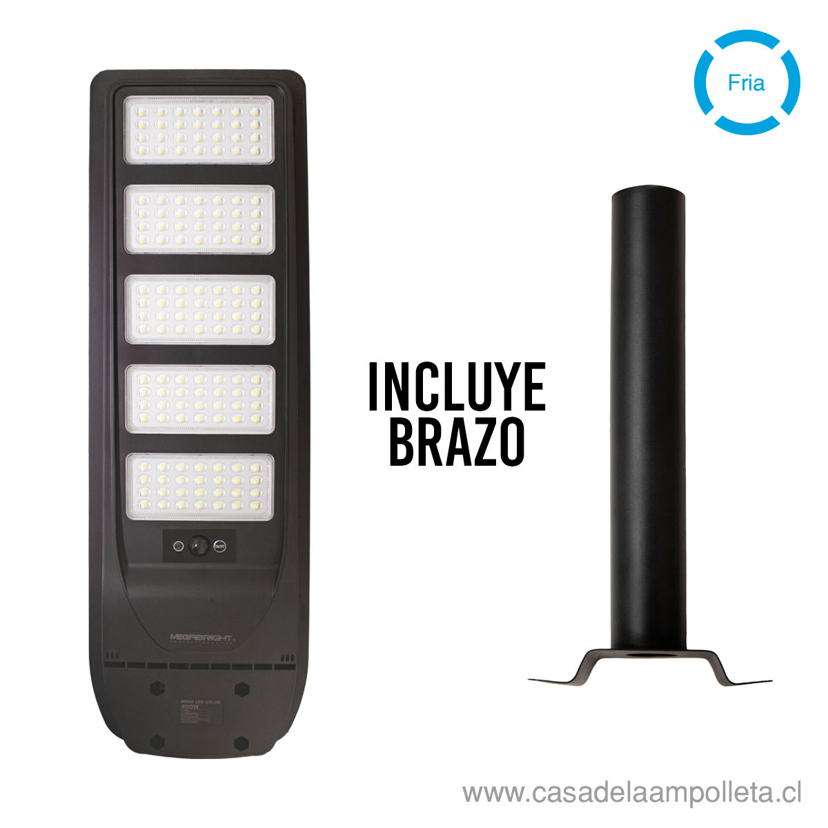 LUMINARIA PÚBLICA LED SOLAR 400W CON SOPORTE PARA FIJACIÓN - BLANCO FRÍO (6500K)