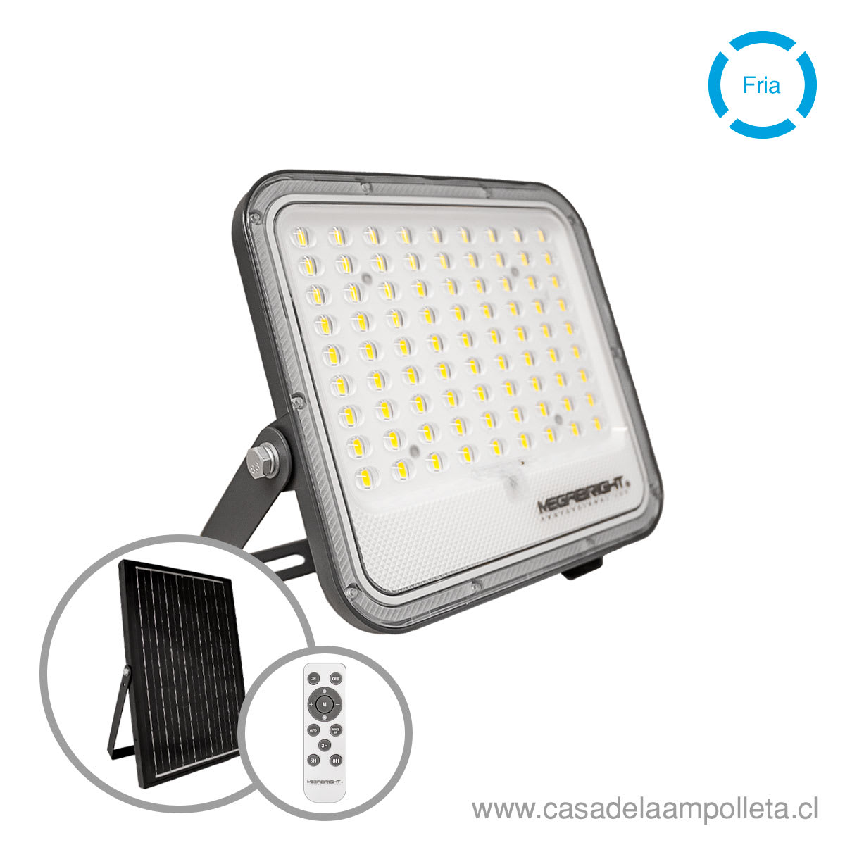 PROYECTOR LED 100W CON PANEL SOLAR Y CONTROL REMOTO - BLANCO FRIO (6000K)