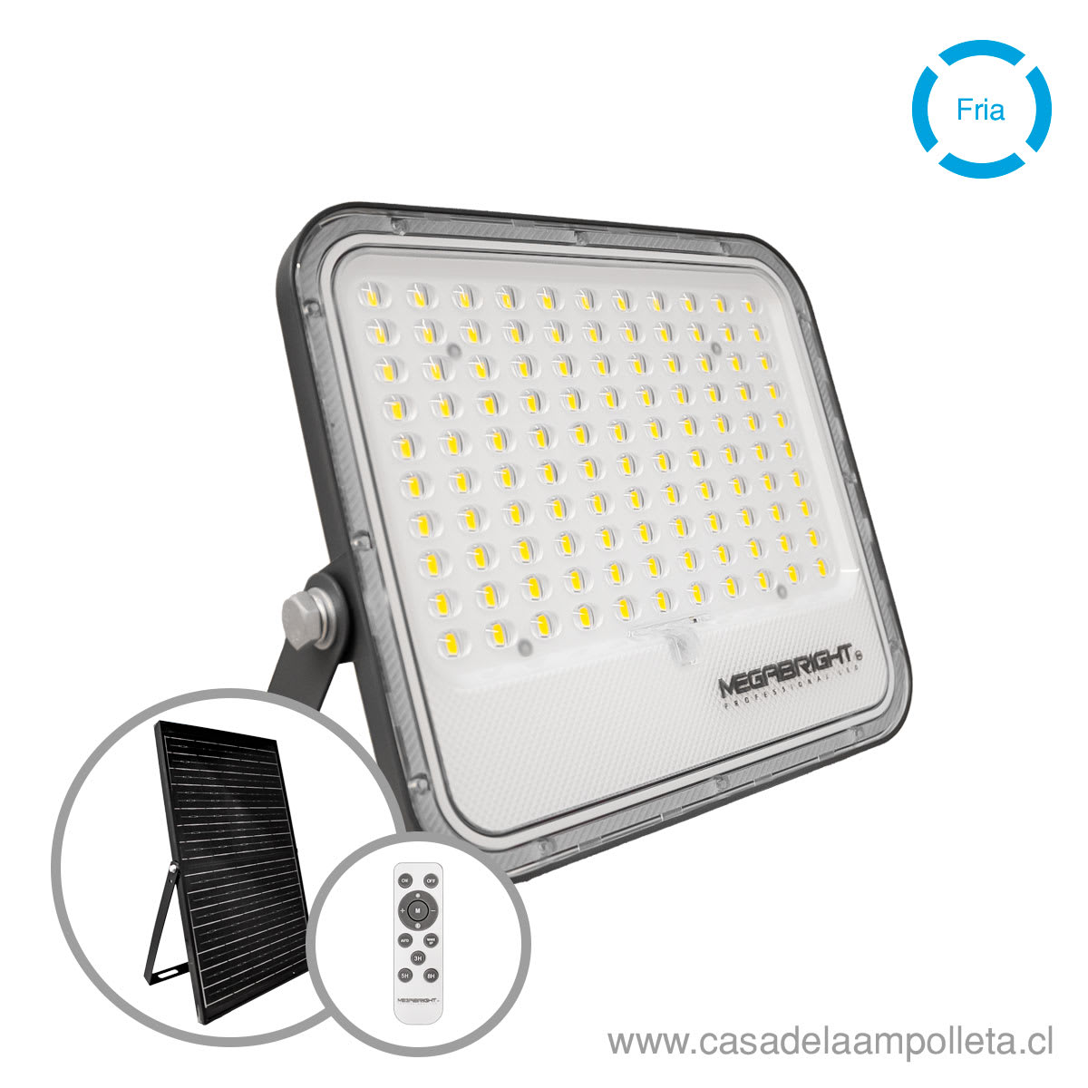 PROYECTOR LED 200W CON PANEL SOLAR Y CONTROL REMOTO - BLANCO FRIO (6000K)