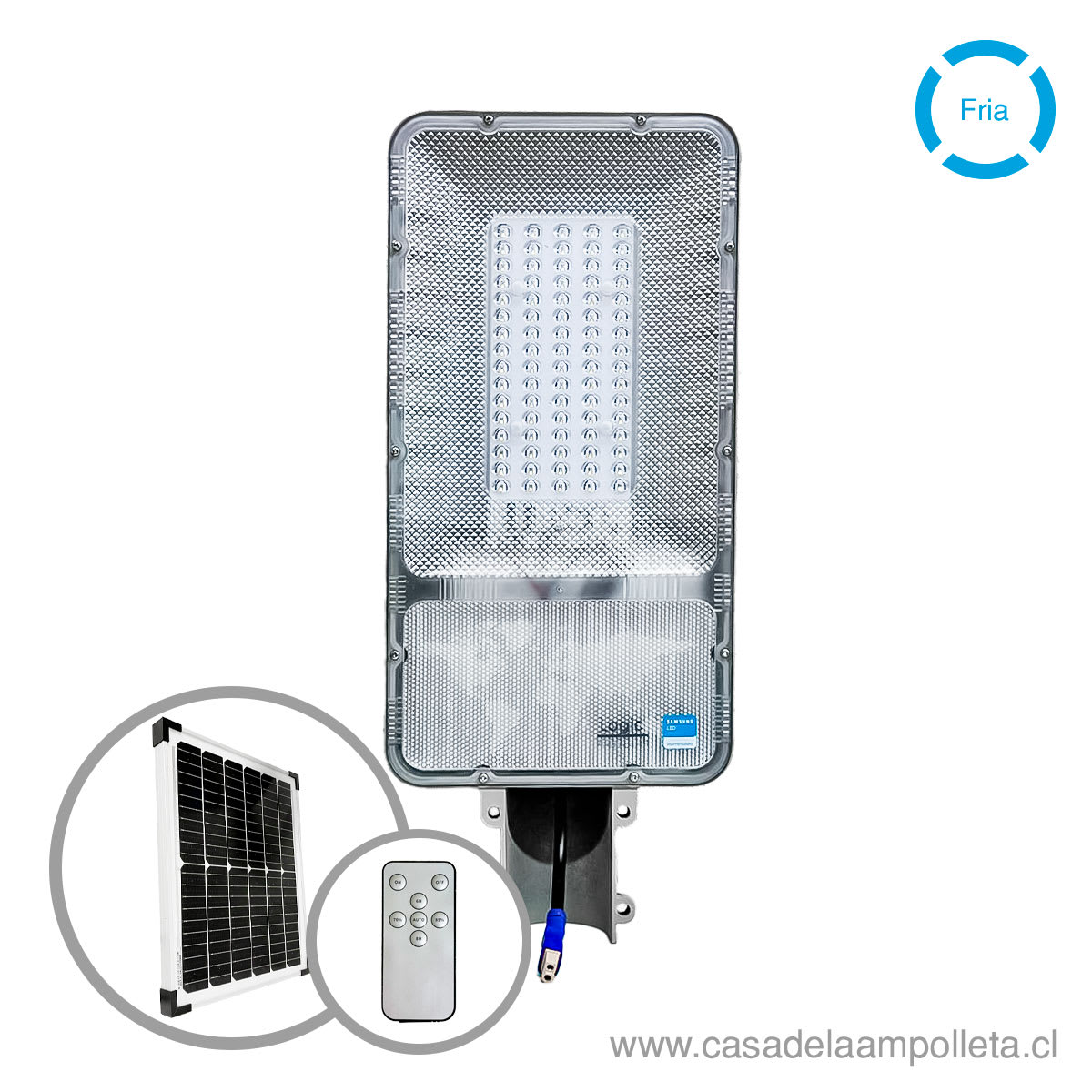 LUMINARIA PUBLICA LED 200W CON PANEL SOLAR, CONTROL REMOTO Y SOPORTE PARA FIJACIÓN - BLANCO FRÍO (6500K)