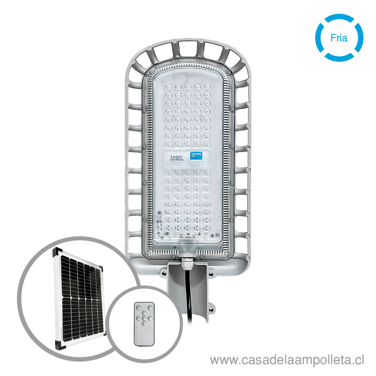 LUMINARIA PUBLICA LED 400W CON PANEL SOLAR, CONTROL REMOTO Y SOPORTE PARA FIJACIÓN - BLANCO FRÍO (6500K)
