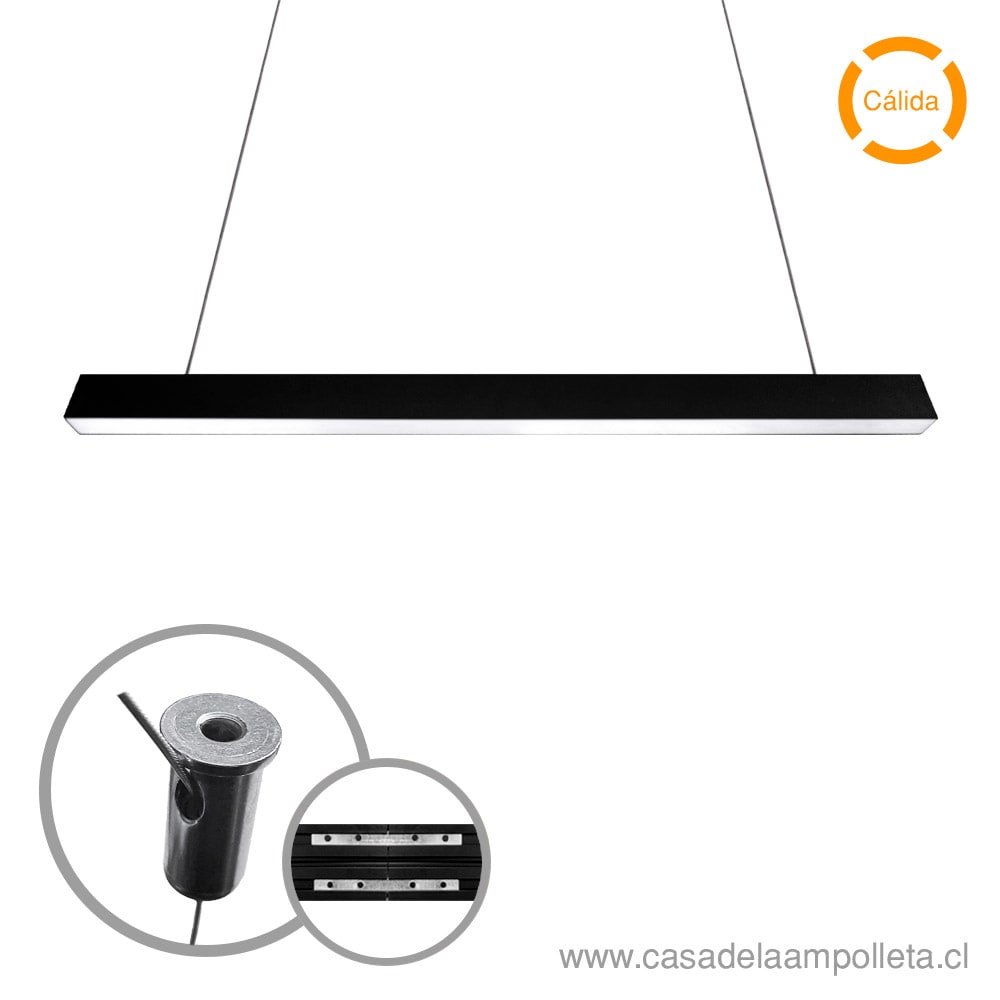 LAMPARA LED LINEAL PENDANT 40W 120CM NEGRO - BLANCO CALIDO (3000K)