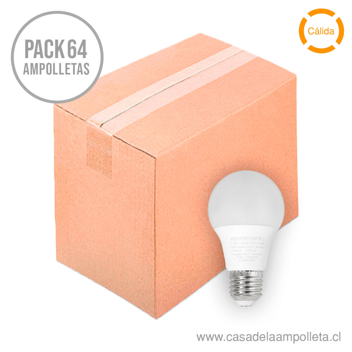 PACK 64 UDS - AMPOLLETA LED A60 9W - BLANCO CALIDO (3000K) - MEGABRIGHT