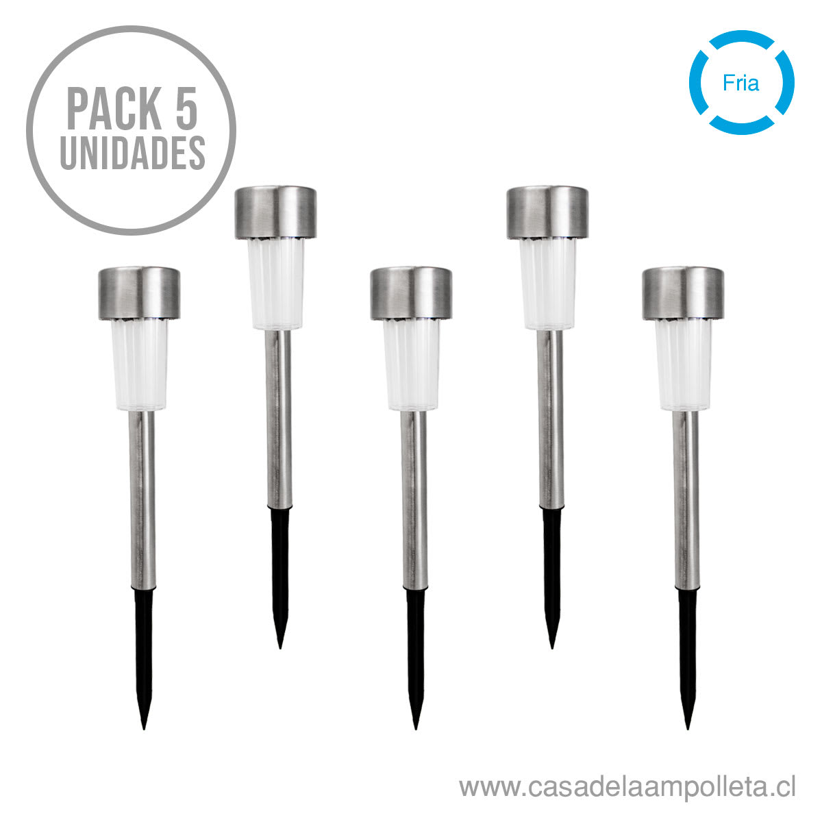 PACK 5 UDS - FOCO ESTACA SOLAR - BLANCO FRÍO (6000K)