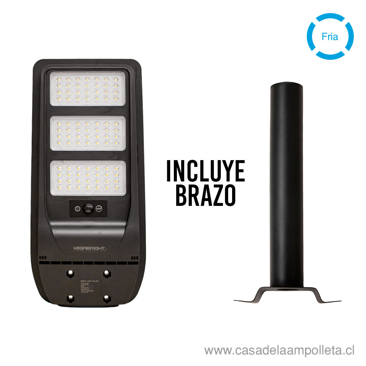 LUMINARIA PUBLICA LED SOLAR 200W CON SOPORTE PARA FIJACIÓN - BLANCO FRÍO (6500K)