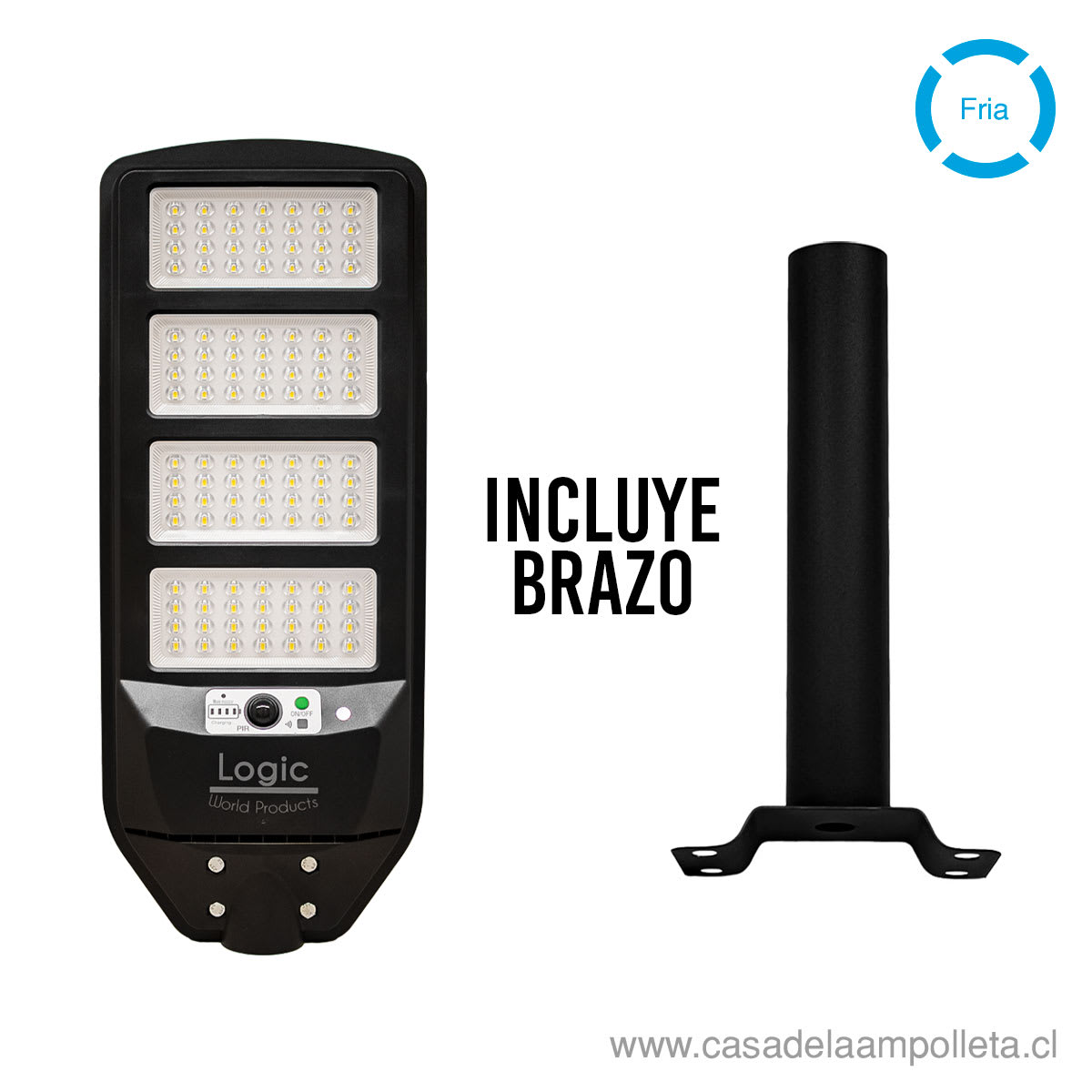 LUMINARIA PUBLICA LED PEATONAL SOLAR 200W S02 - BLANCO FRÍO + SOPORTE/BRAZO A MURO