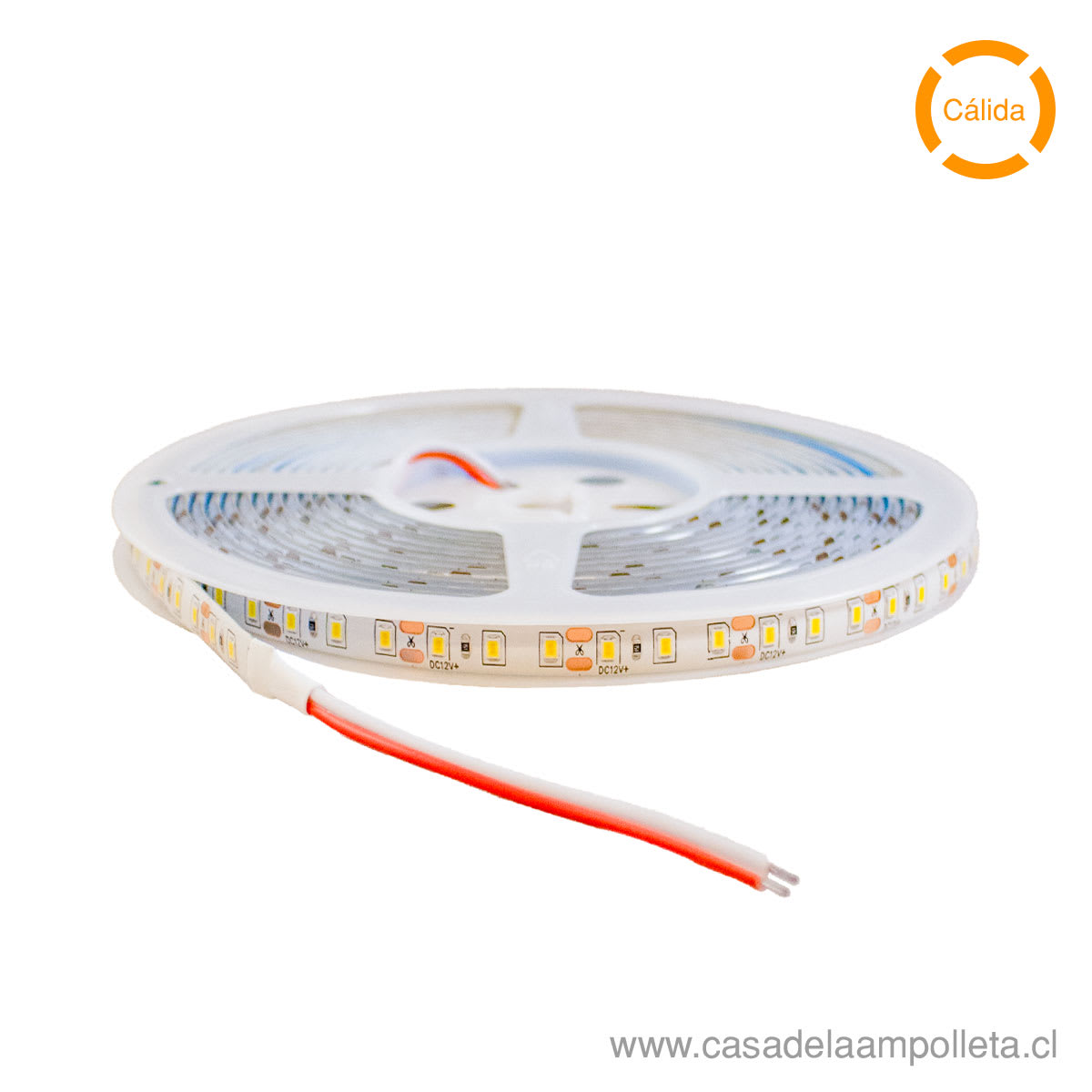 CINTA LED ROLLO 5 MTS 2835 12V CON SILICONA - BLANCO CÁLIDO (3000K)