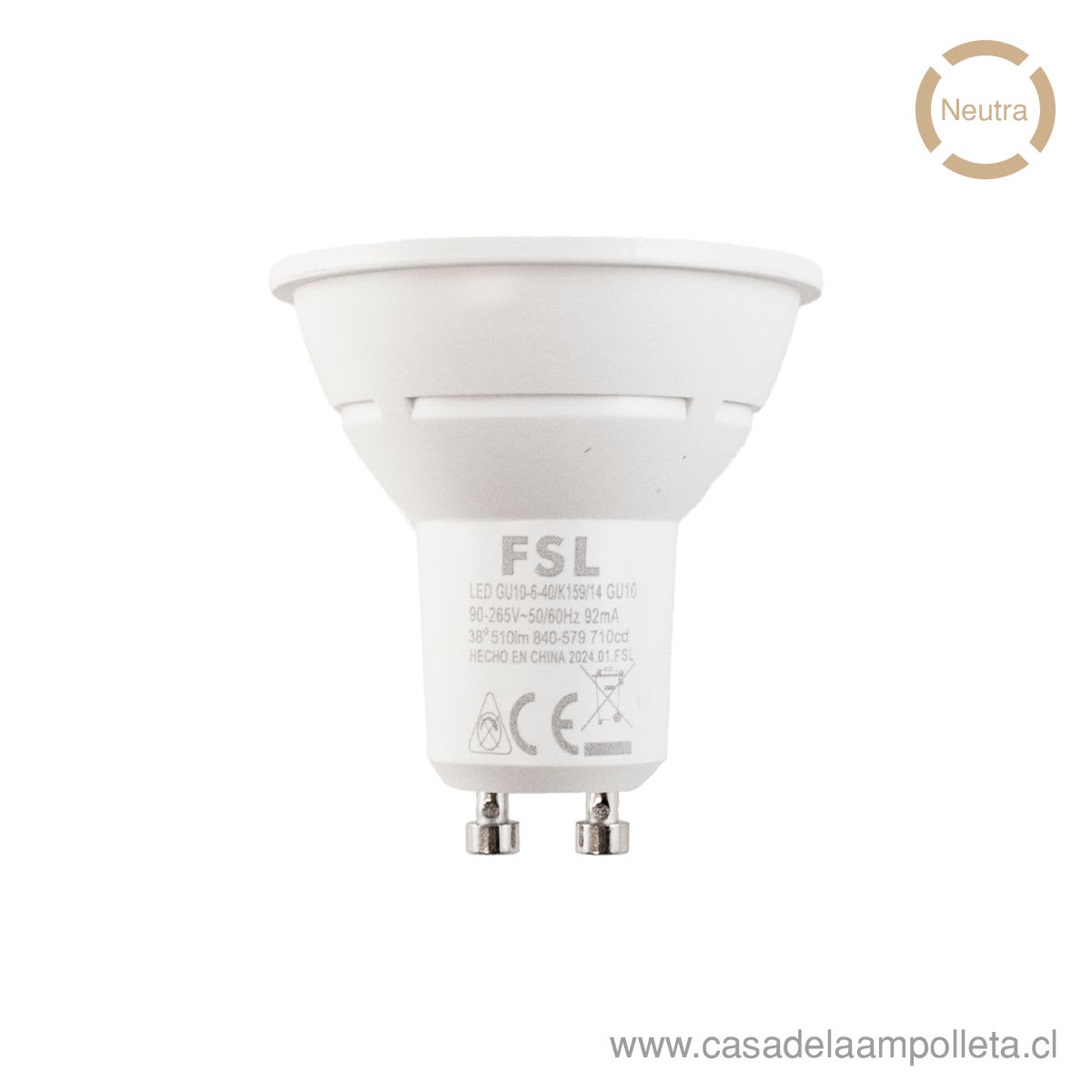 AMPOLLETA LED GU10 6W - BLANCO NEUTRO (4000K) - FSL