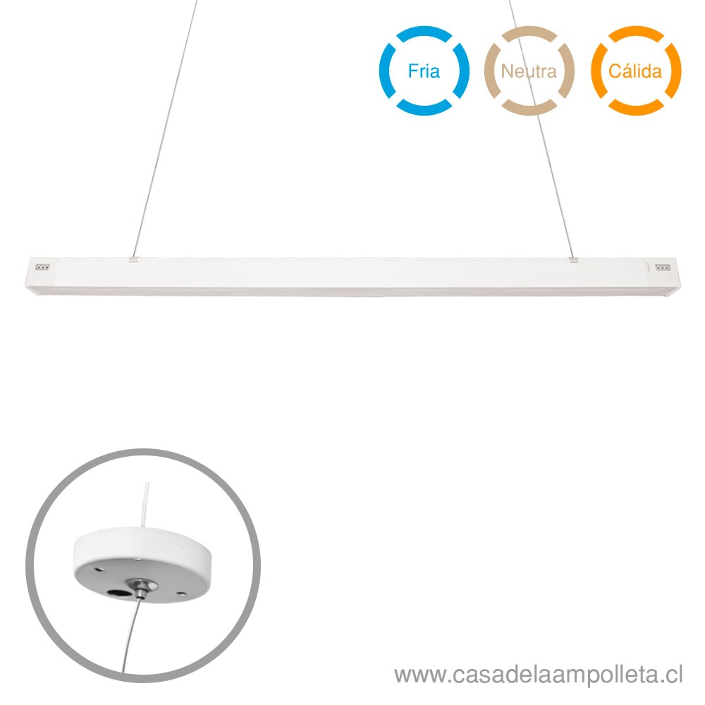 LAMPARA LED LINEAL PENDANT 50W 120CM BLANCO - BLANCO CÁLIDO, NEUTRO Y FRÍO