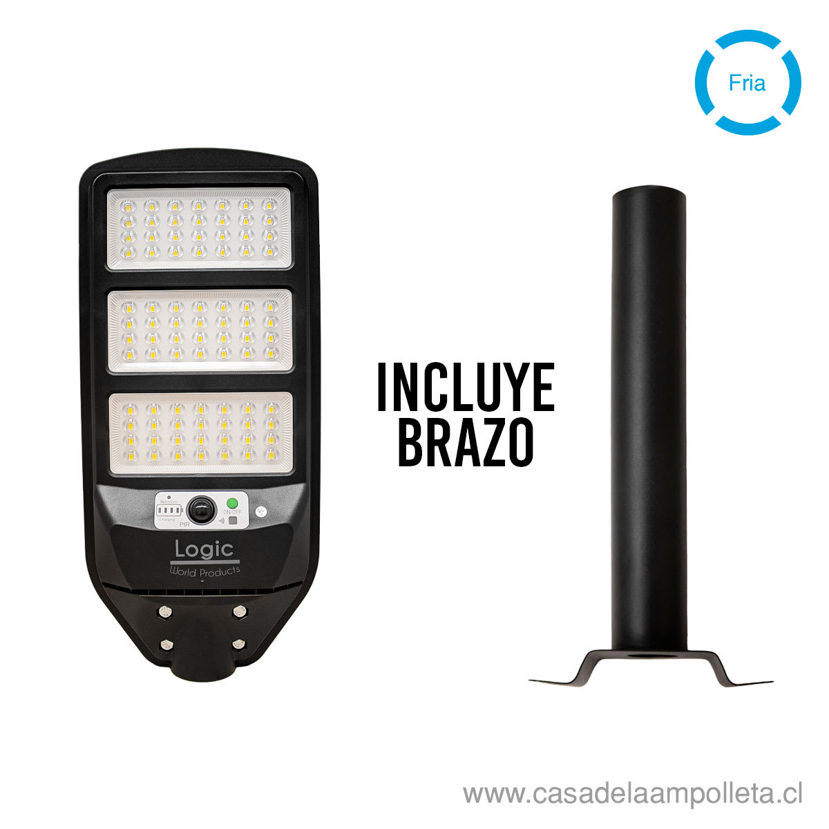 LUMINARIA PUBLICA LED PEATONAL SOLAR 150W S02 - BLANCO FRÍO + SOPORTE/BRAZO A MURO