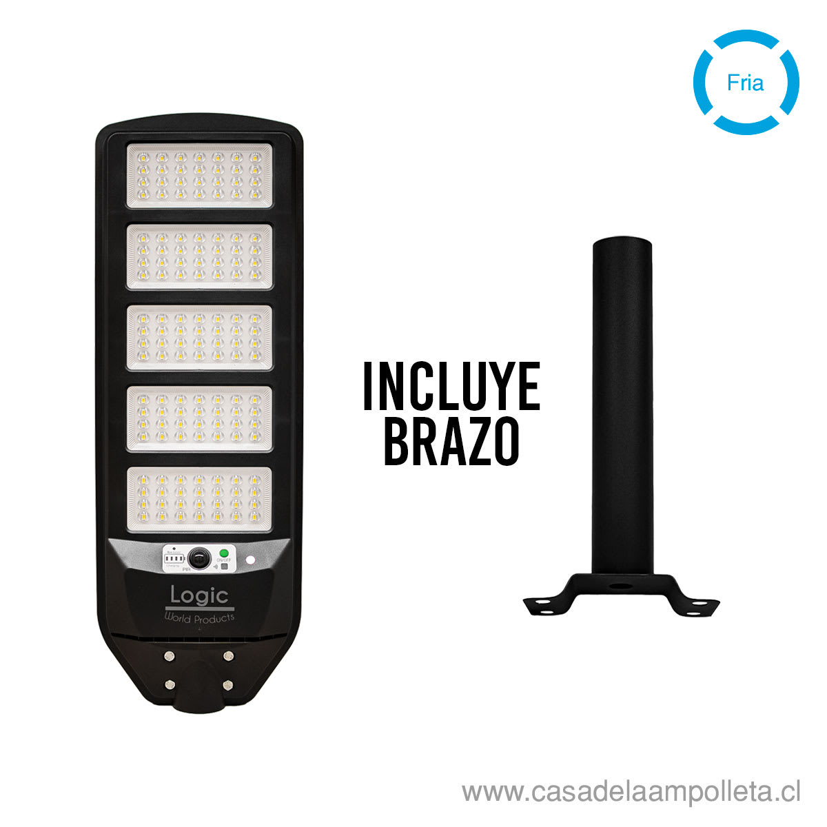 LUMINARIA PUBLICA LED PEATONAL SOLAR 250W S02 - BLANCO FRÍO + SOPORTE/BRAZO A MURO