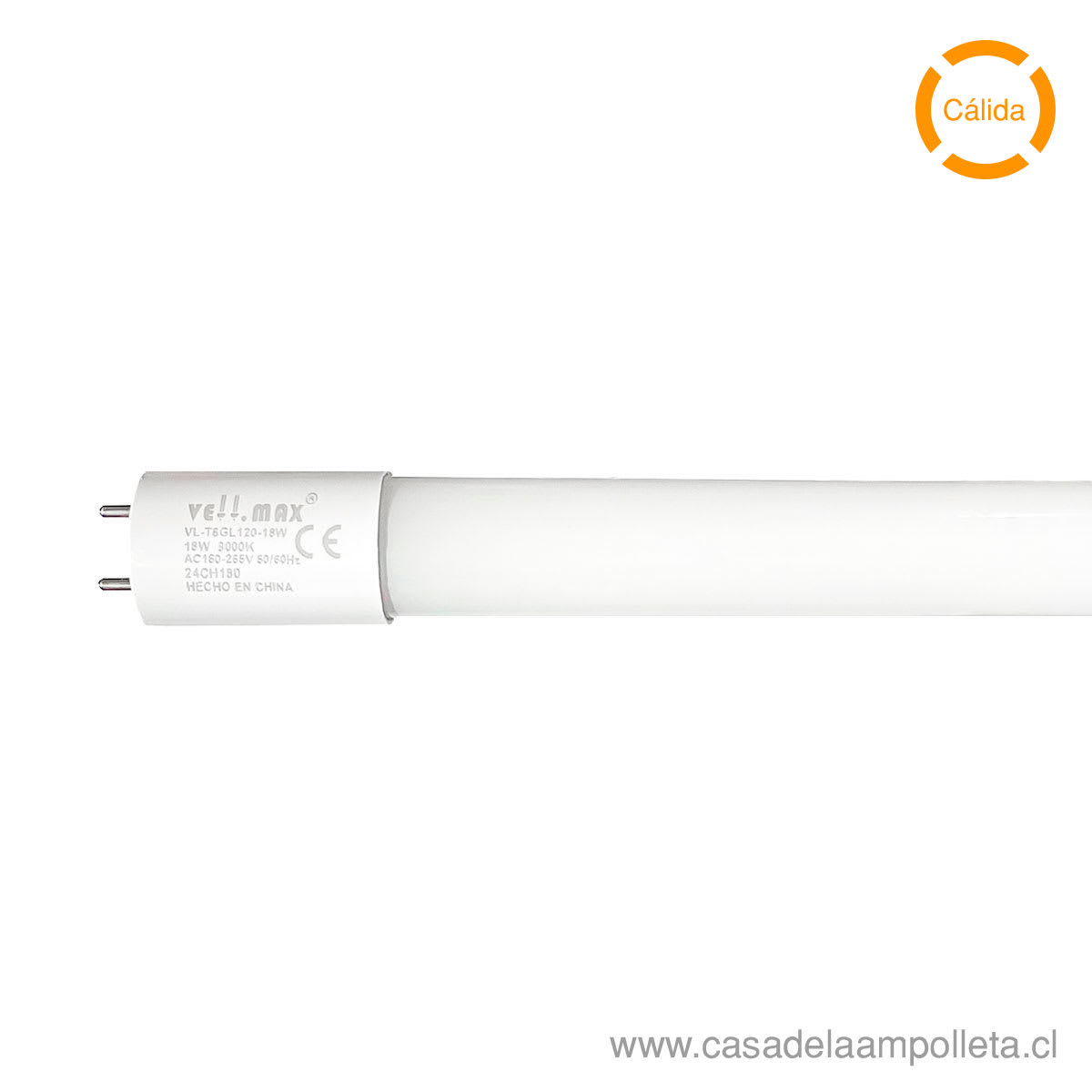 TUBO LED T8 18W 120CM - BLANCO CALIDO (3000K) - VELLMAX