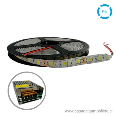 CINTA LED ROLLO 5 MTS 4040 12V CON SILICONA - BLANCO FRIO (6500K) + FUENTE DE PODER