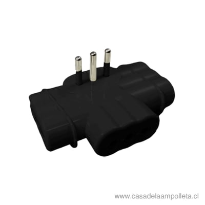 ENCHUFE ADAPTADOR TRIPLE PLANO CON PROTECCIÓN - NEGRO