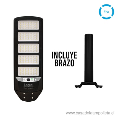 LUMINARIA PUBLICA LED PEATONAL SOLAR 250W S02 - BLANCO FRÍO + SOPORTE/BRAZO A MURO1