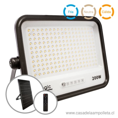 PROYECTOR LED 200W CON PANEL SOLAR Y CONTROL REMOTO - 7 TONOS DE LUZ BLANCA1