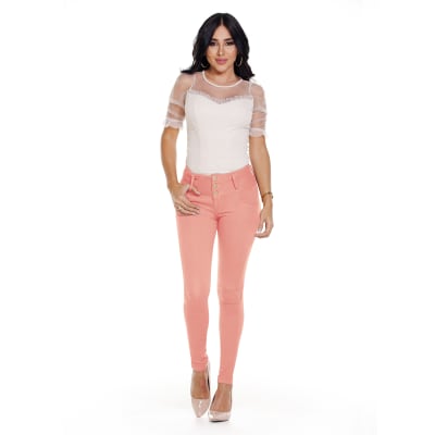 Jeans Levantacola Colombiano J-6739 Rosa Truccos - PaoPink Jeans Levantacola Colombiano J-6739 Rosa Truccos - PaoPink