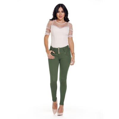 Jeans Levantacola Colombiano J-6739 Verde Truccos - PaoPink Jeans Levantacola Colombiano J-6739 Verde Truccos - PaoPink
