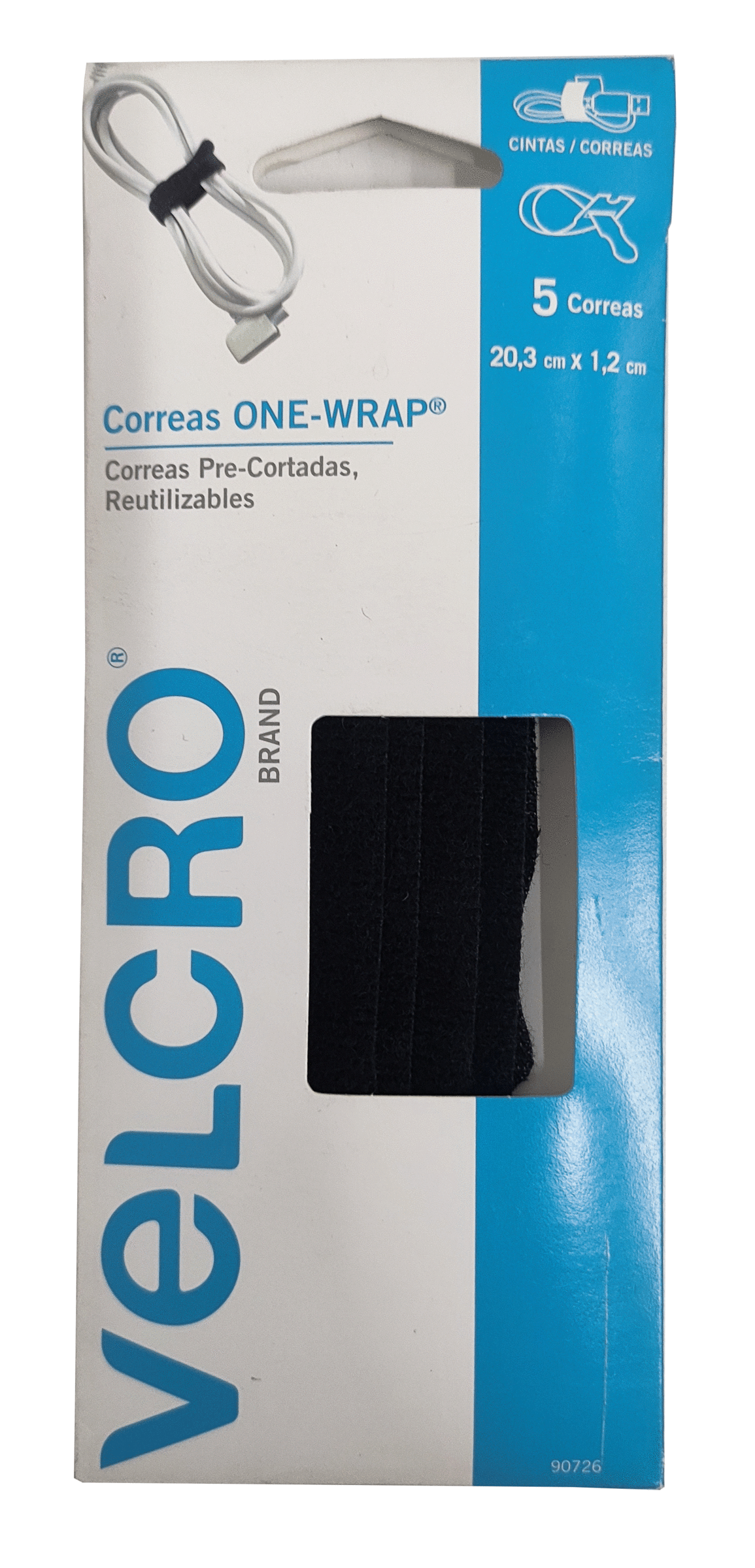 Correas Precortadas Velcro 5 Correas 20.3 Cms X 1.2Cms Negro
