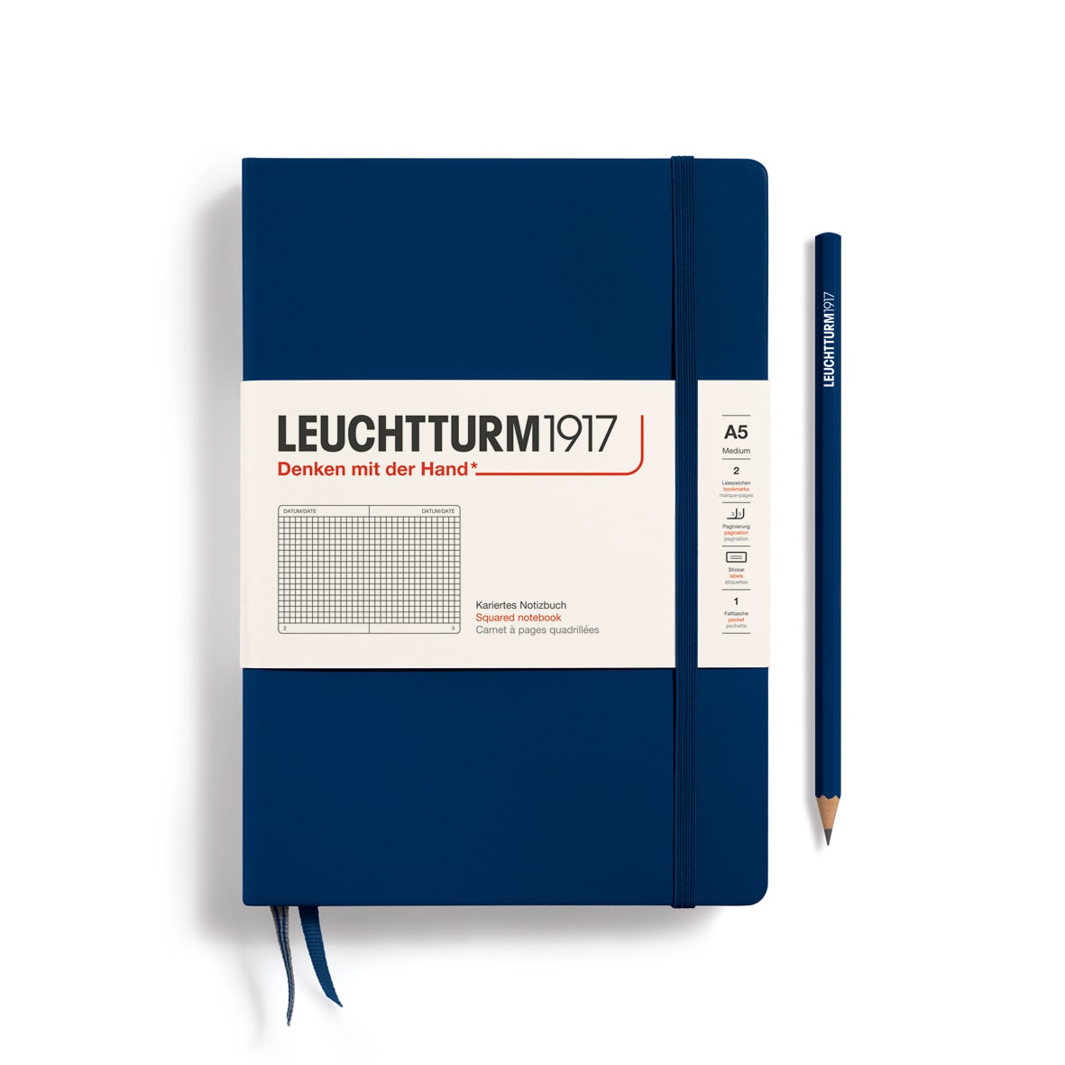 Libreta leuchtturm1917 Tapa Dura Mediana A5 Cuadros, Navy