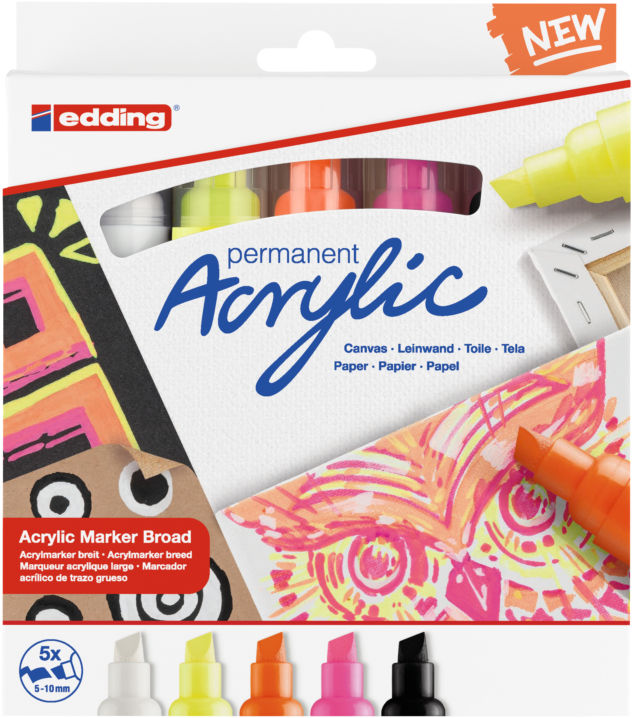 Set 5 Marcadores Acrílico trazo grueso Edding e-5000 Color neón