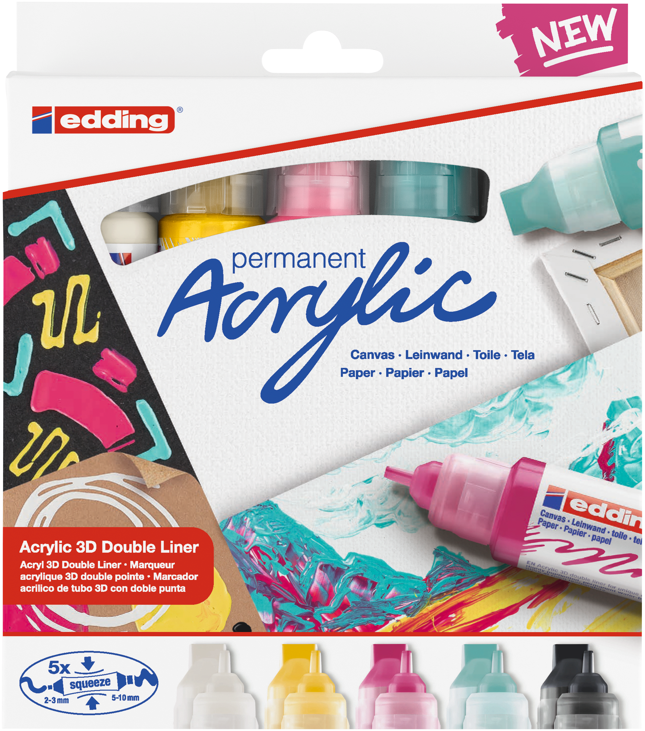 Set 5 Marcadores acrílico 3D edding 5400 punta doble