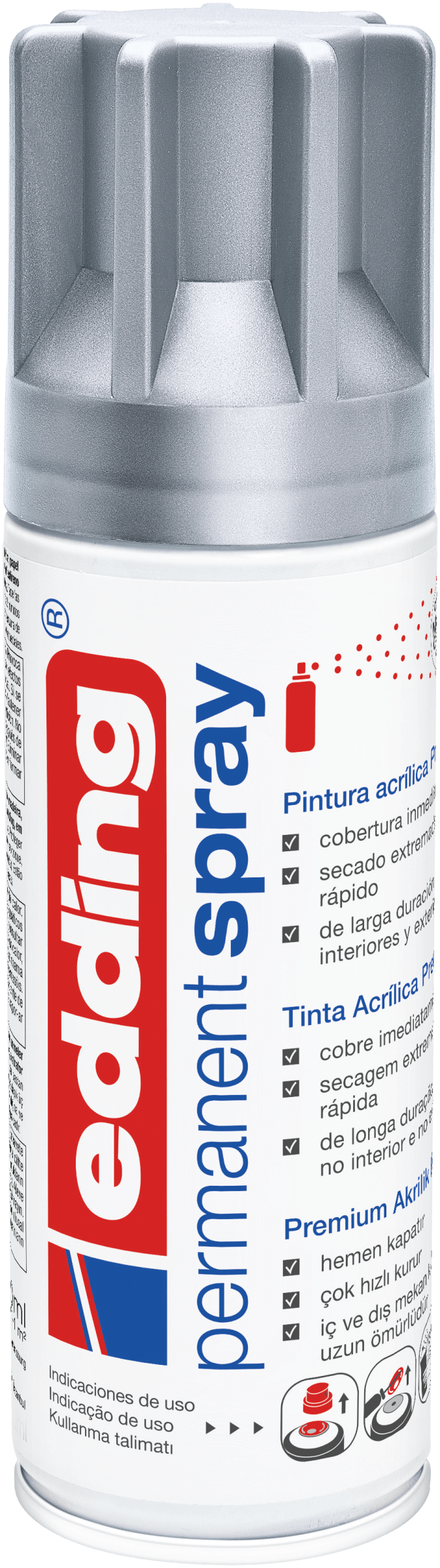 Spray permanente de pintura acrílica de alta gama Edding E-5200 Plateado Mate