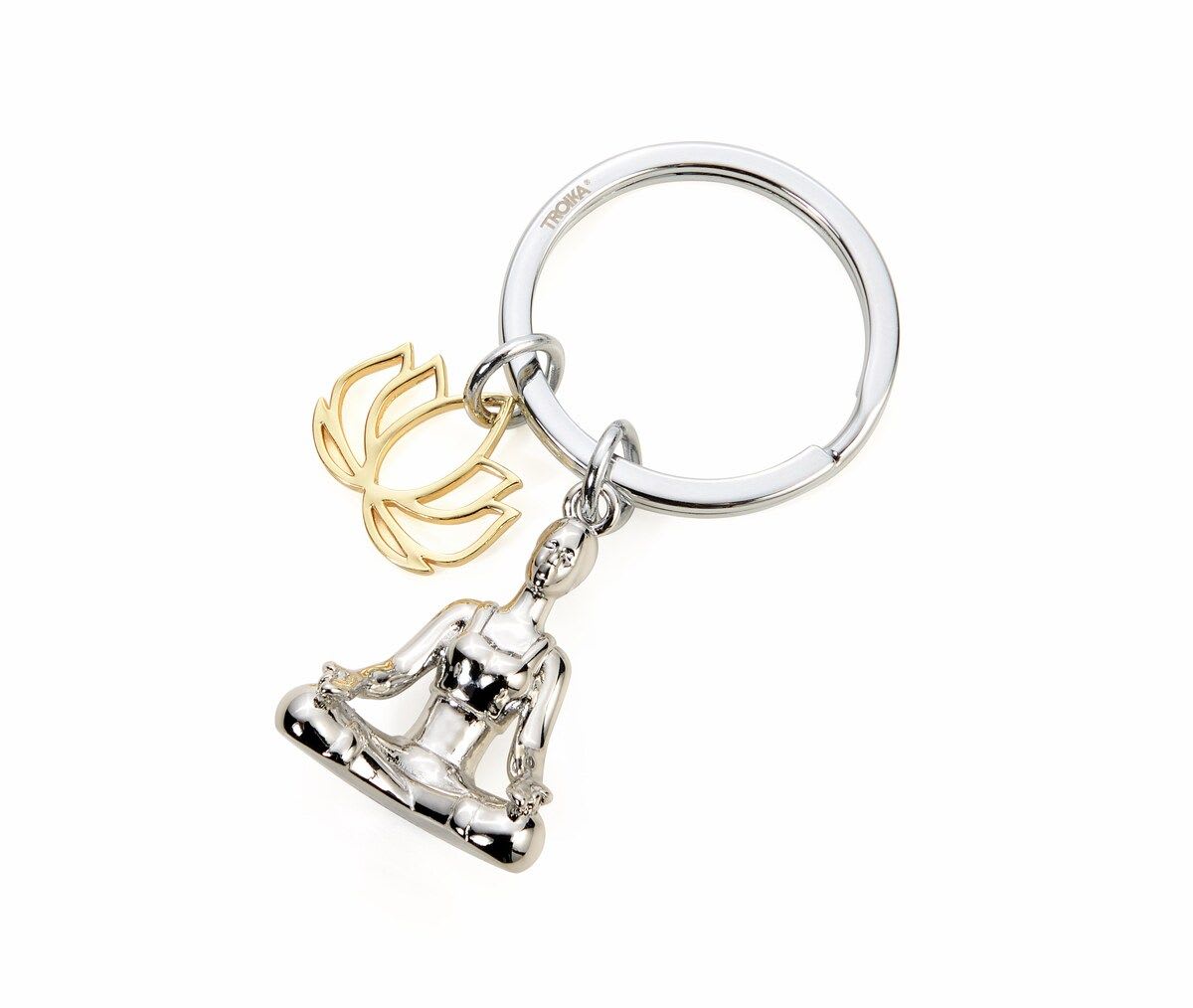 Llavero Troika 2 dijes mujer meditando y flor de loto.