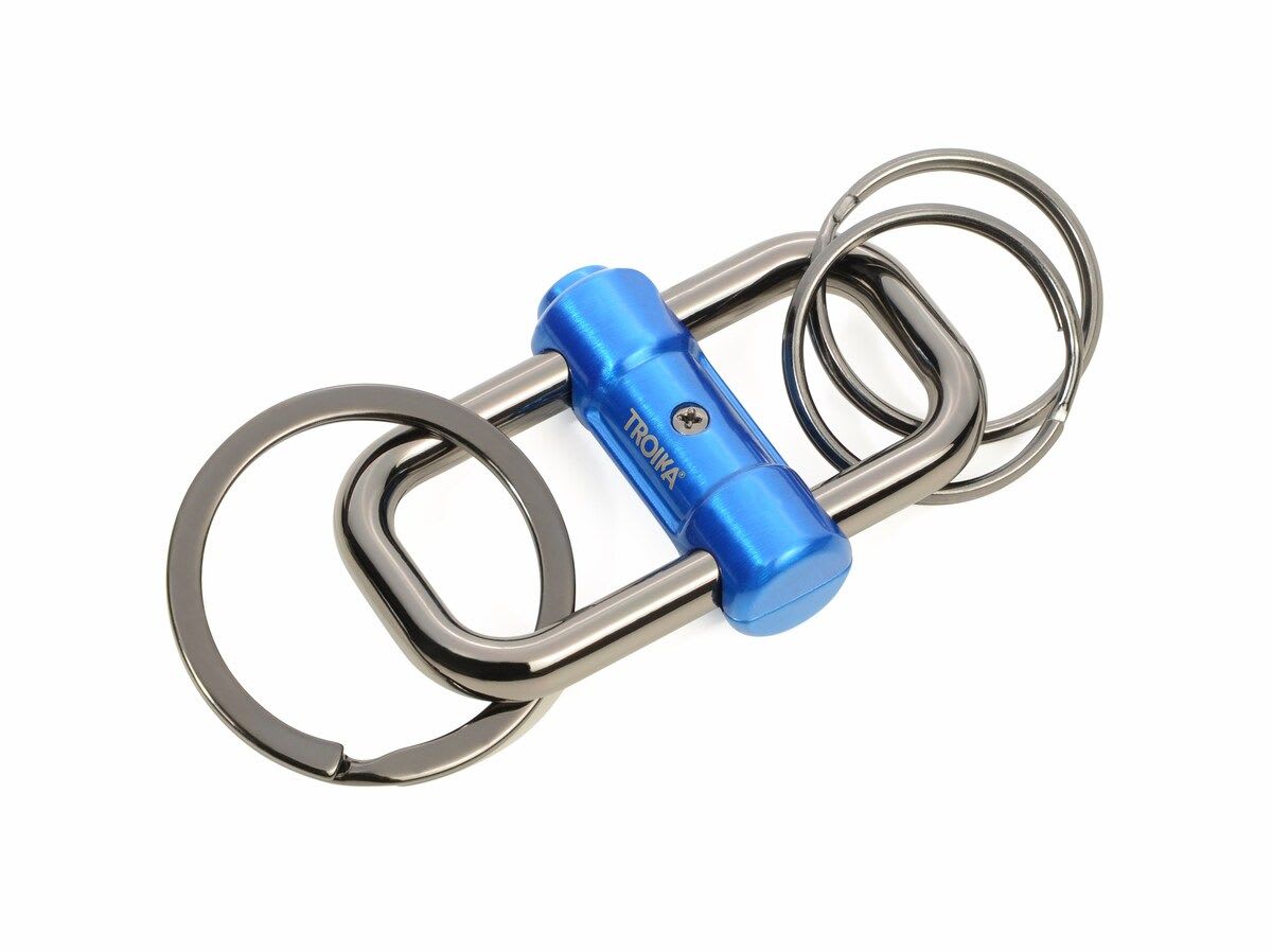 Llavero Troika 3 anillos para llaves en 2 tamaños Metal azul y gris