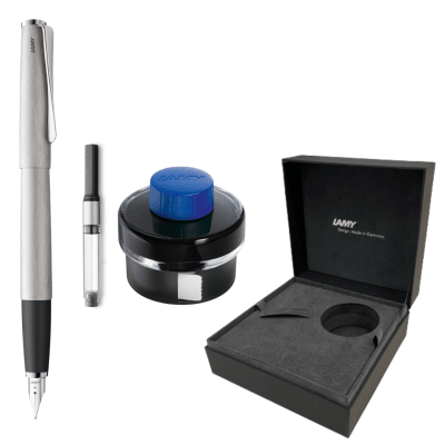 Set Pluma lamy Studio Cepillada + Convertidor + Tintero T52 Azul1