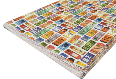 Papel con diseño etiquetas ciudades 0.7 x1m (BOL)