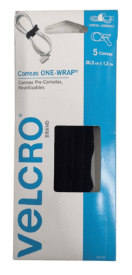 Correas Precortadas Velcro 5 Correas 20.3 Cms X 1.2Cms Negro