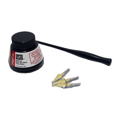 Kit De Caligrafía Para Principiantes Portaplumilla + 3 Plumines + Tinta Negra 59Ml / 21