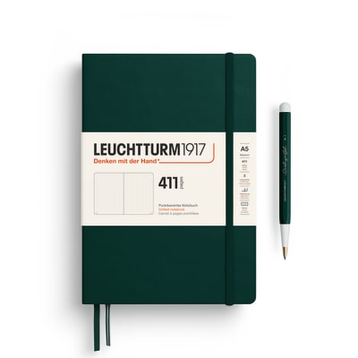 Libreta Mediana leuchtturm1917 A5 Tapa Dura 411 Páginas Puntos, Forest Green1