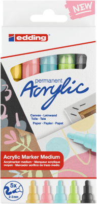 Set 5 Marcadores Acrílico trazo medio Edding 51001