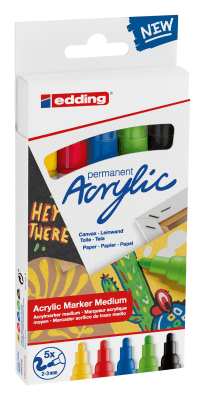 Set 5 Marcadores Edding Acrílico e-5100 Colores básicos