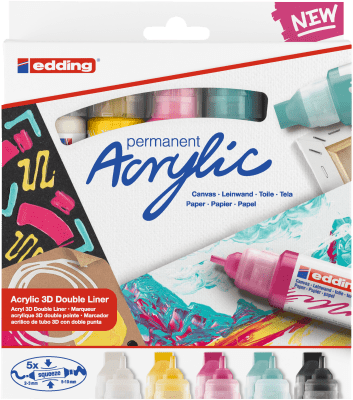 Set 5 Marcadores acrílico 3D edding 5400 punta doble1