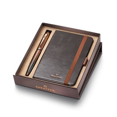 Set Bolígrafo Sheaffer 100 Café Marrón Mate Ribetes Cuaderno1