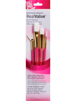 SET PRINC 4 PINCELES SINTÉTICO TAKLON BLANCO ROSADO SH1