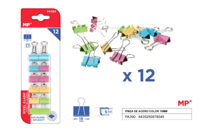 Caja De Clips Acero De Colores 19mm X 12Uds Color Variado1