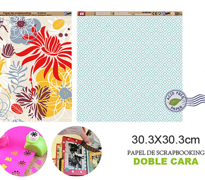 Papel De Scrapbooking Doble Cara Flores/Estrellas/Cuadros  i1