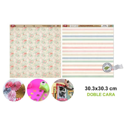 Papel De Scrapbooking Doble Cara Rositas/Lineas Pastel 1