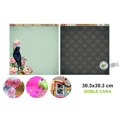 Papel De Scrapbooking Doble Cara Aves/Jardin Oscuro 1