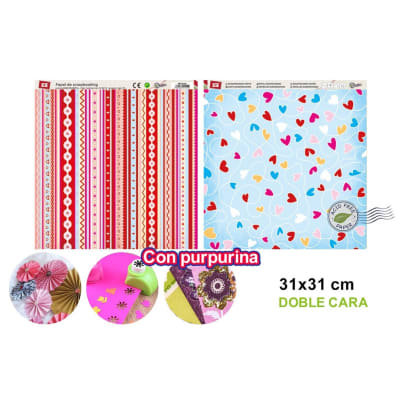 Papel Scrapbooking Doble Cara Con Glitter 1