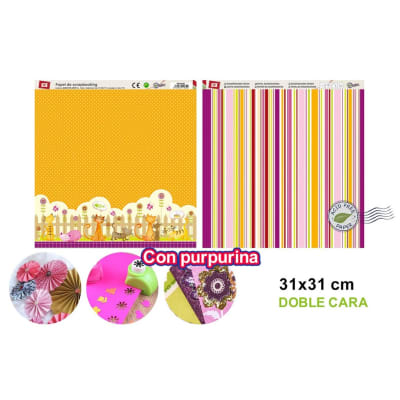 Papel De Scrapbooking Doble Cara Gatos/Lineas + Glitter d1