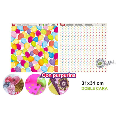 Papel De Scrapbooking Doble Cara Globos/Puntos+Glitter 1