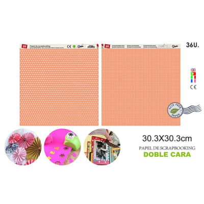 Papel Scrapbooking Doble Cara Estrellas/Cuadros  Naranjo P1
