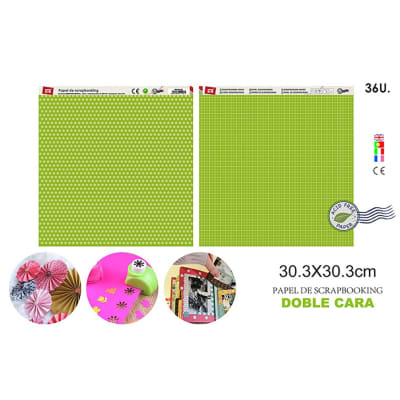 Papel Scrapbooking Doble Cara Estrellas/Cuadros  Verde Manza1