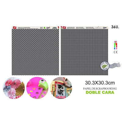 Papel De Scrapbooking Doble Cara Estrellas/Lineas  Gris1